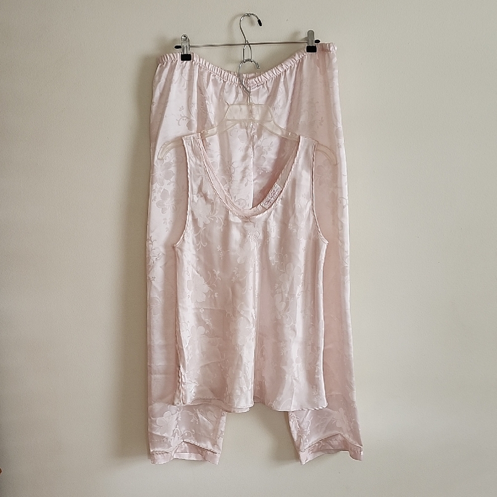 Oscar De La Renta Baby Pink Sleepwear Set Floral Sweet Feminine Coquette Satin